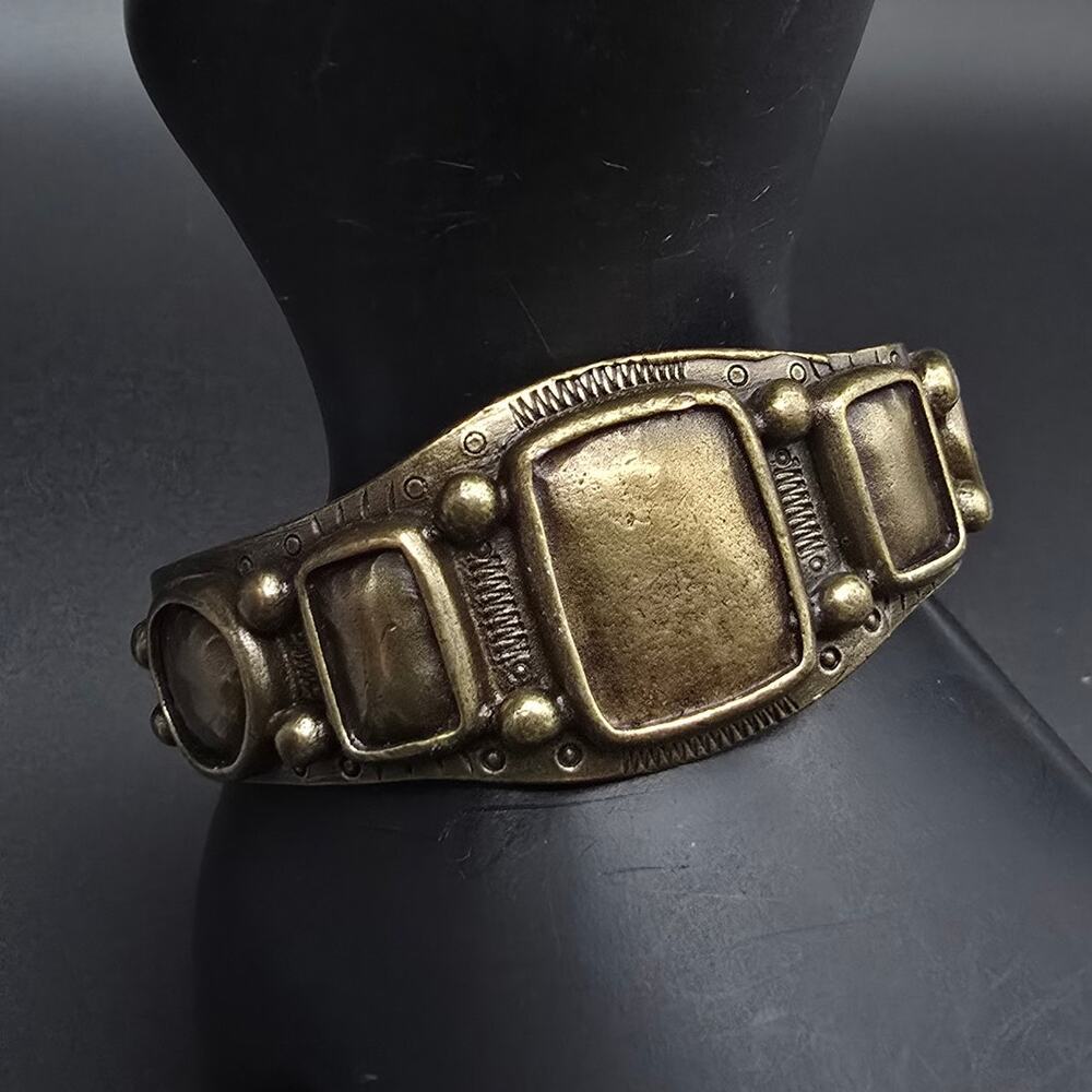 Bronze Tone Brutalist Cuff Bracelet Vintage Costume Jewelry